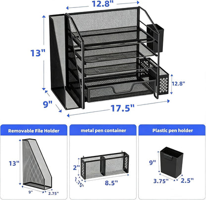 5-Tier Desk File Organizer, Paper Organizer, Black