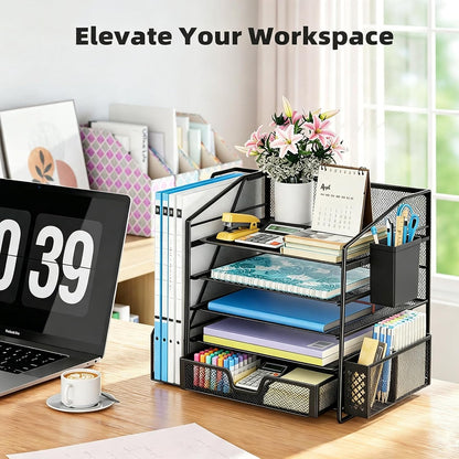 5-Tier Desk File Organizer, Paper Organizer, Black