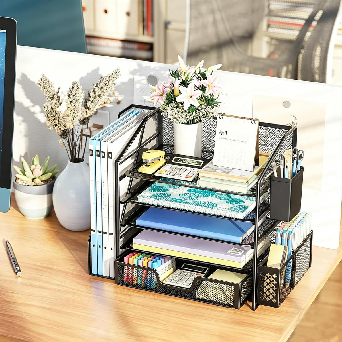 5-Tier Desk File Organizer, Paper Organizer, Black