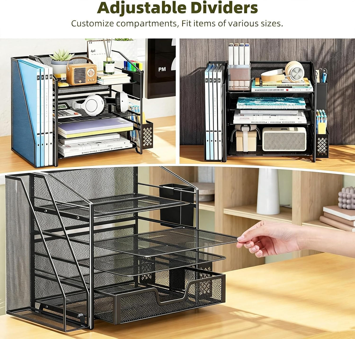 5-Tier Desk File Organizer, Paper Organizer, Black