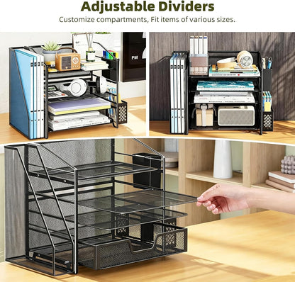5-Tier Desk File Organizer, Paper Organizer, Black