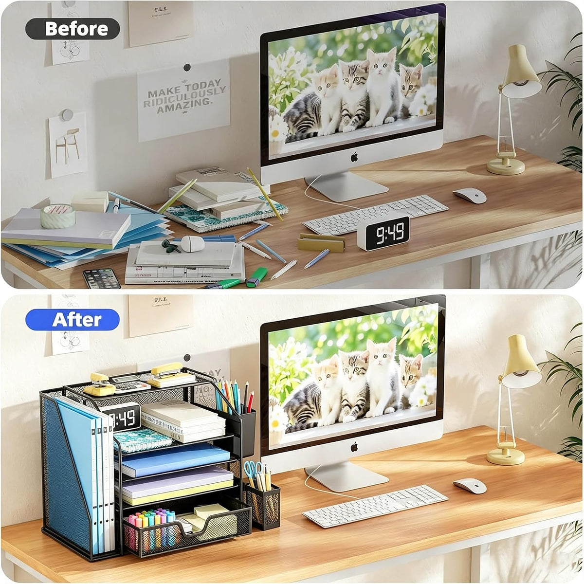 5-Tier Desk File Organizer, Paper Organizer, Black