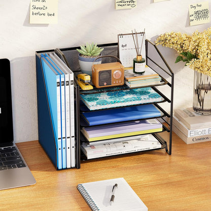 5-Tier Desk File Organizer, Paper Organizer, Black