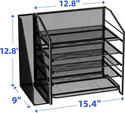 5-Tier Desk File Organizer, Paper Organizer, Black