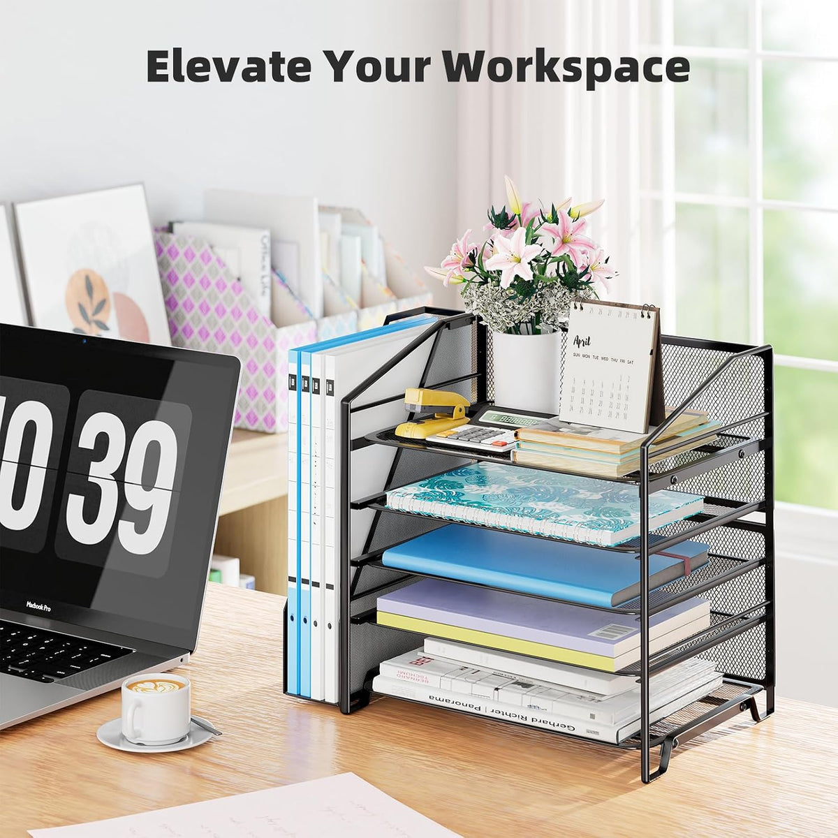 5-Tier Desk File Organizer, Paper Organizer, Black