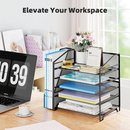 5-Tier Desk File Organizer, Paper Organizer, Black