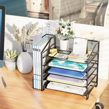 5-Tier Desk File Organizer, Paper Organizer, Black
