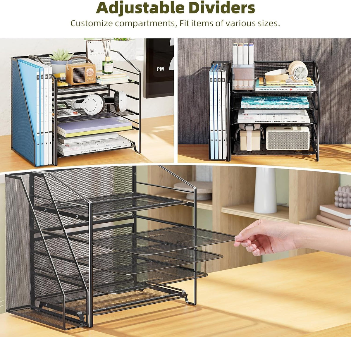 5-Tier Desk File Organizer, Paper Organizer, Black