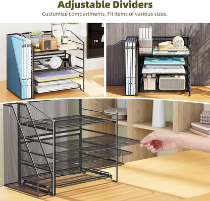 5-Tier Desk File Organizer, Paper Organizer, Black