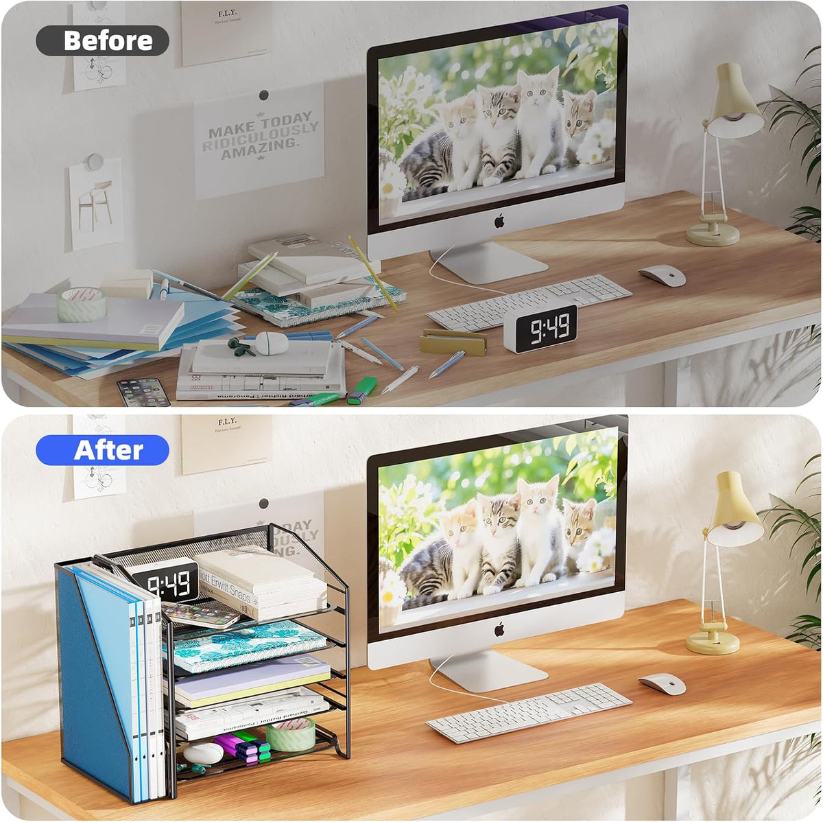 5-Tier Desk File Organizer, Paper Organizer, Black