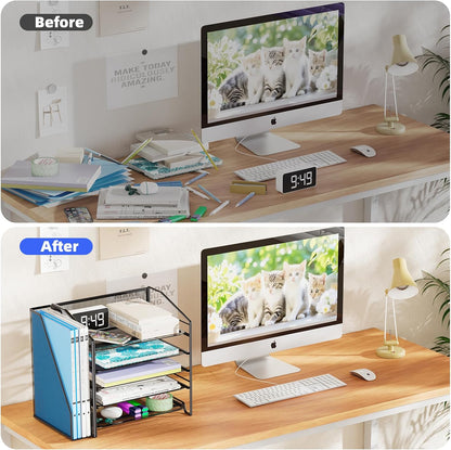 5-Tier Desk File Organizer, Paper Organizer, Black