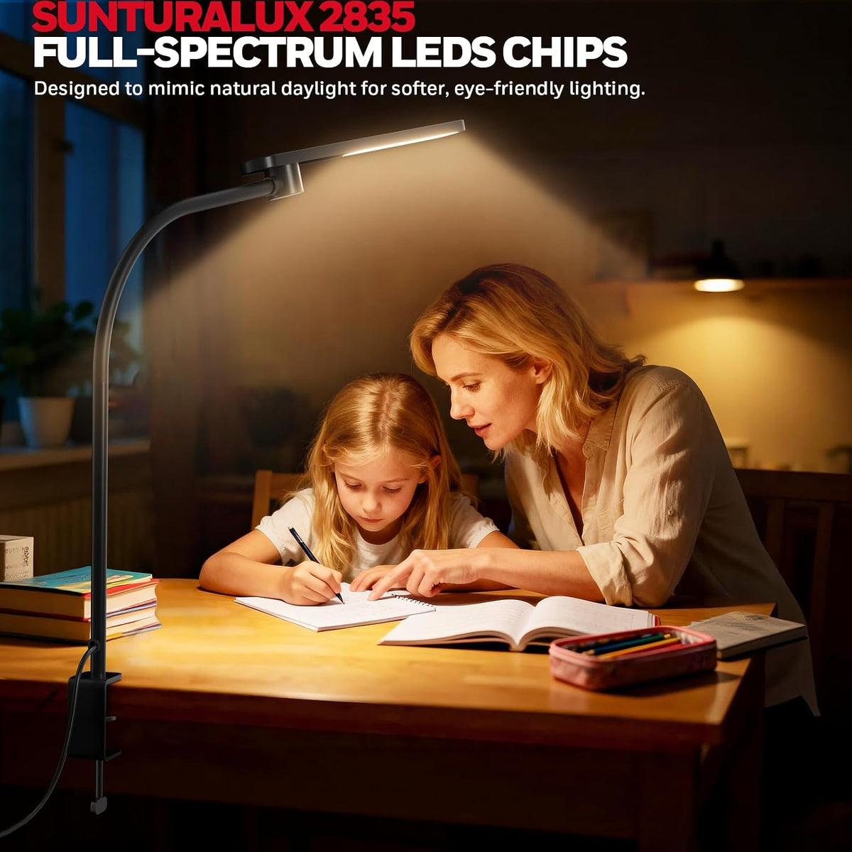 Honeywell HJ2 Clip On LED Desk Lamp with Clamp, Adjustable Reading Light