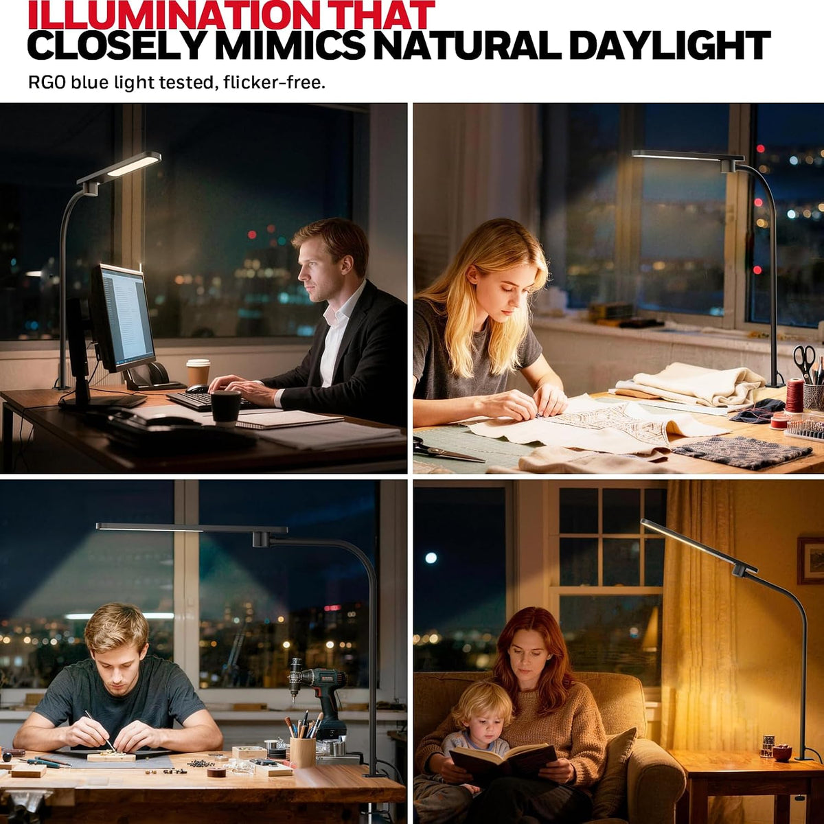 Honeywell HJ2 Clip On LED Desk Lamp with Clamp, Adjustable Reading Light