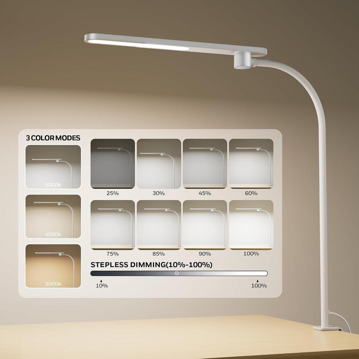 Honeywell HJ2 Clip On LED Desk Lamp with Clamp, Adjustable Reading Light