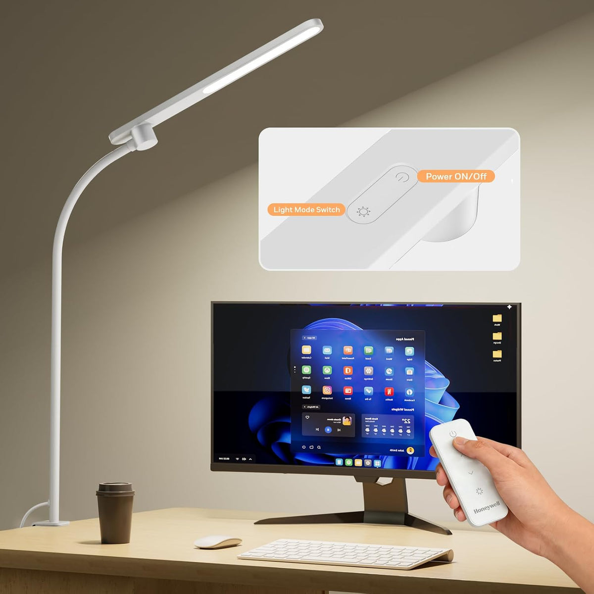 Honeywell HJ2 Clip On LED Desk Lamp with Clamp, Adjustable Reading Light