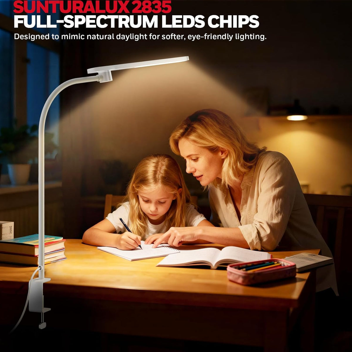 Honeywell HJ2 Clip On LED Desk Lamp with Clamp, Adjustable Reading Light