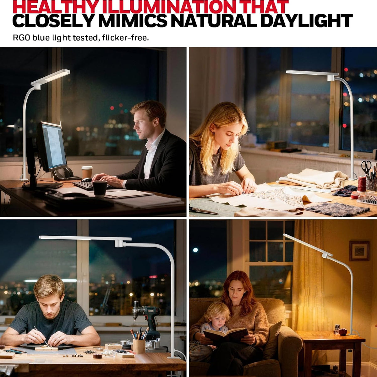 Honeywell HJ2 Clip On LED Desk Lamp with Clamp, Adjustable Reading Light