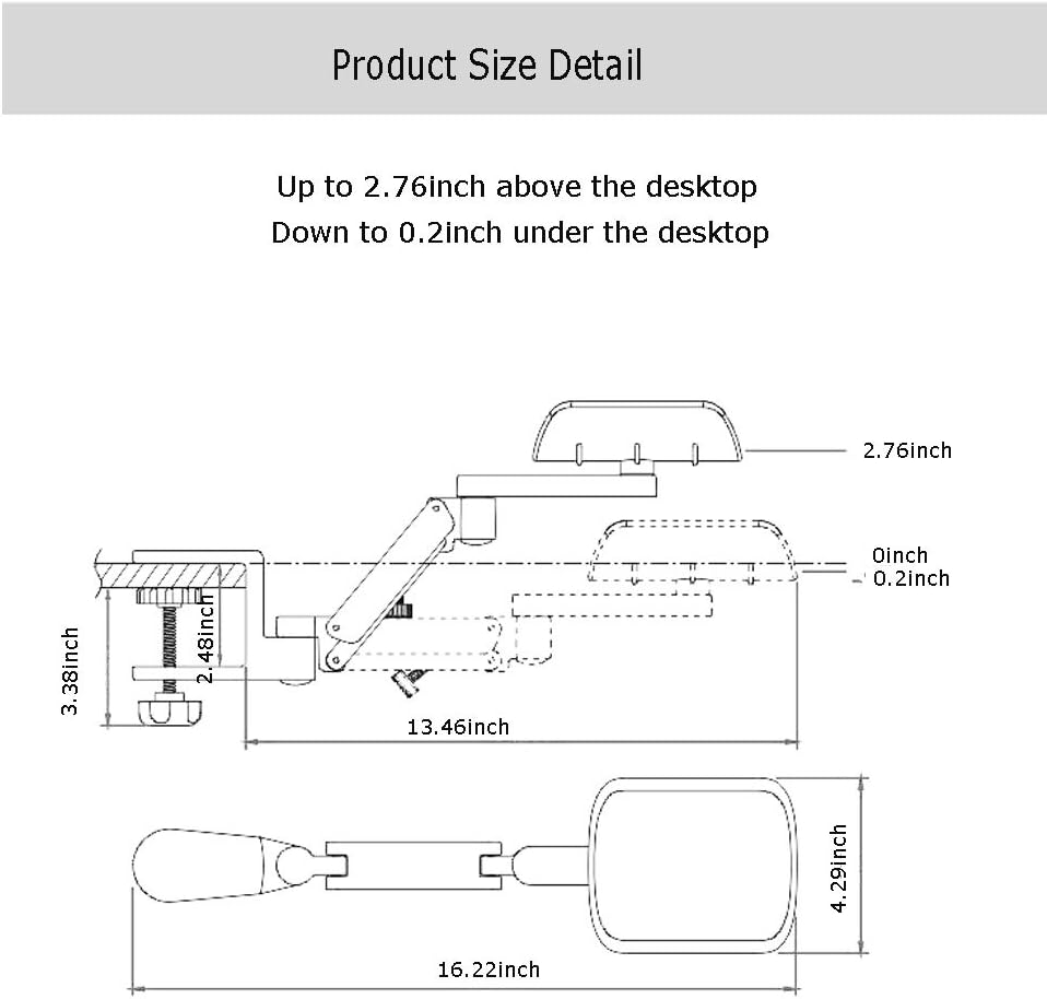 Ergonomic Arm Rest for Desk Rotating Computer Arm Support Clamp On Office Elbow Rest Arm Support Shelf Hand Rest 360 Degrees Rotatable Desk Tray