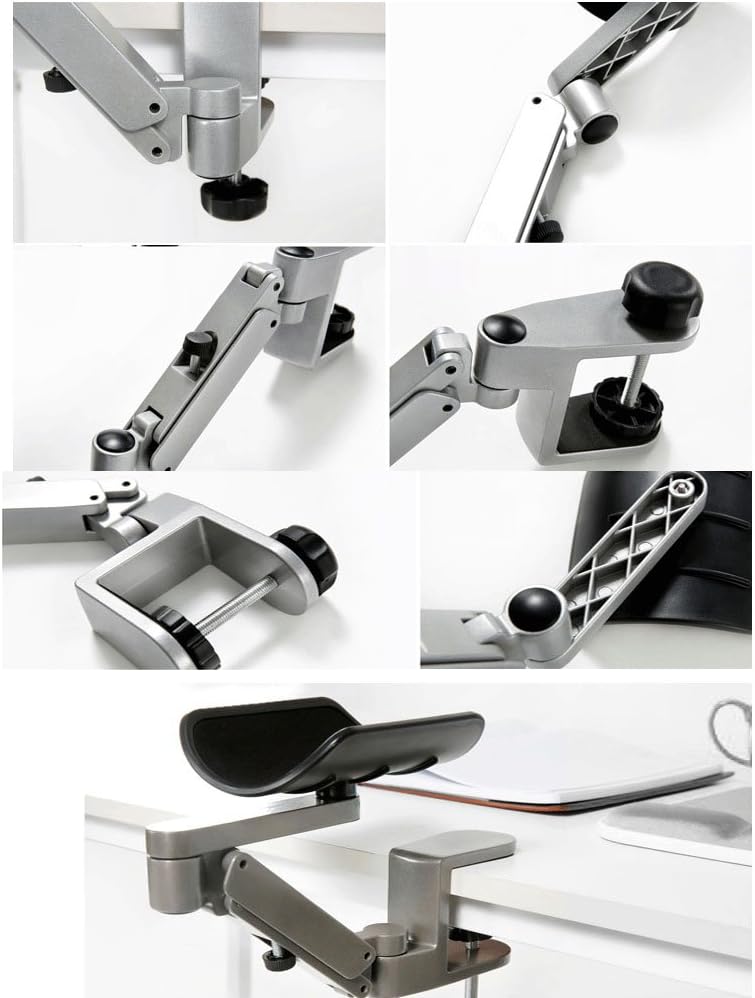 Ergonomic Arm Rest for Desk Rotating Computer Arm Support Clamp On Office Elbow Rest Arm Support Shelf Hand Rest 360 Degrees Rotatable Desk Tray