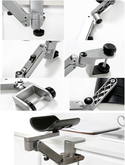 Ergonomic Arm Rest for Desk Rotating Computer Arm Support Clamp On Office Elbow Rest Arm Support Shelf Hand Rest 360 Degrees Rotatable Desk Tray