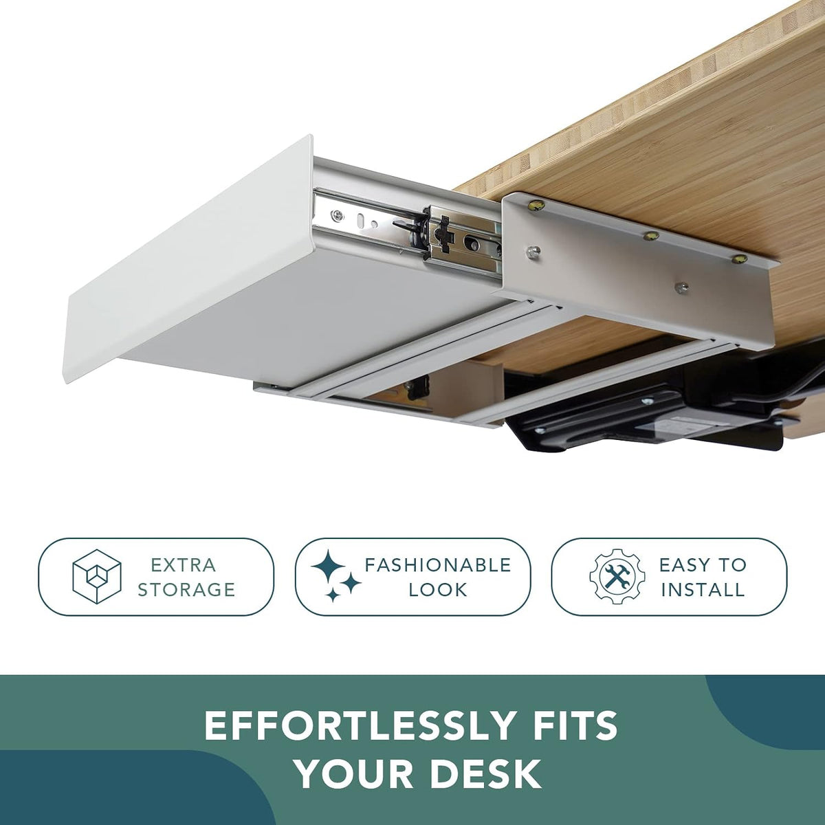 Under Desk Drawer, Steel Drawer for Desk Slide-out, Under table Mounted Drawer, Standing Workstation Storage Attachment for Office Home - 17.7” Width, White