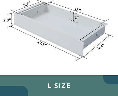 Under Desk Drawer, Steel Drawer for Desk Slide-out, Under table Mounted Drawer, Standing Workstation Storage Attachment for Office Home - 17.7” Width, White