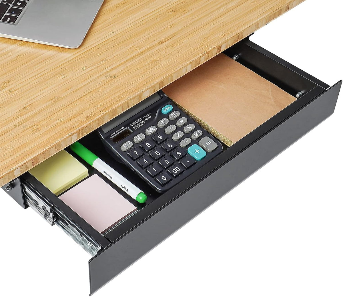 Under Desk Drawer, Steel Drawer for Desk Slide-out, Under table Mounted Drawer, Standing Workstation Storage Attachment for Office Home - 17.7” Width, White