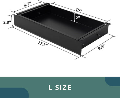 Under Desk Drawer, Steel Drawer for Desk Slide-out, Under table Mounted Drawer, Standing Workstation Storage Attachment for Office Home - 17.7” Width, White