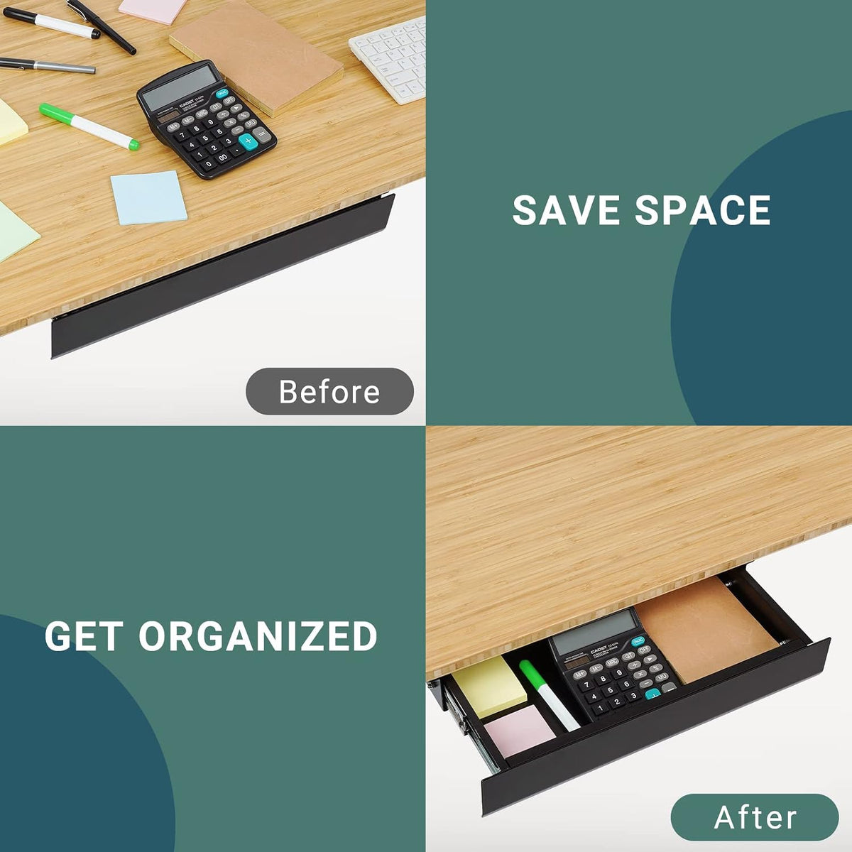 Under Desk Drawer, Steel Drawer for Desk Slide-out, Under table Mounted Drawer, Standing Workstation Storage Attachment for Office Home - 17.7” Width, White