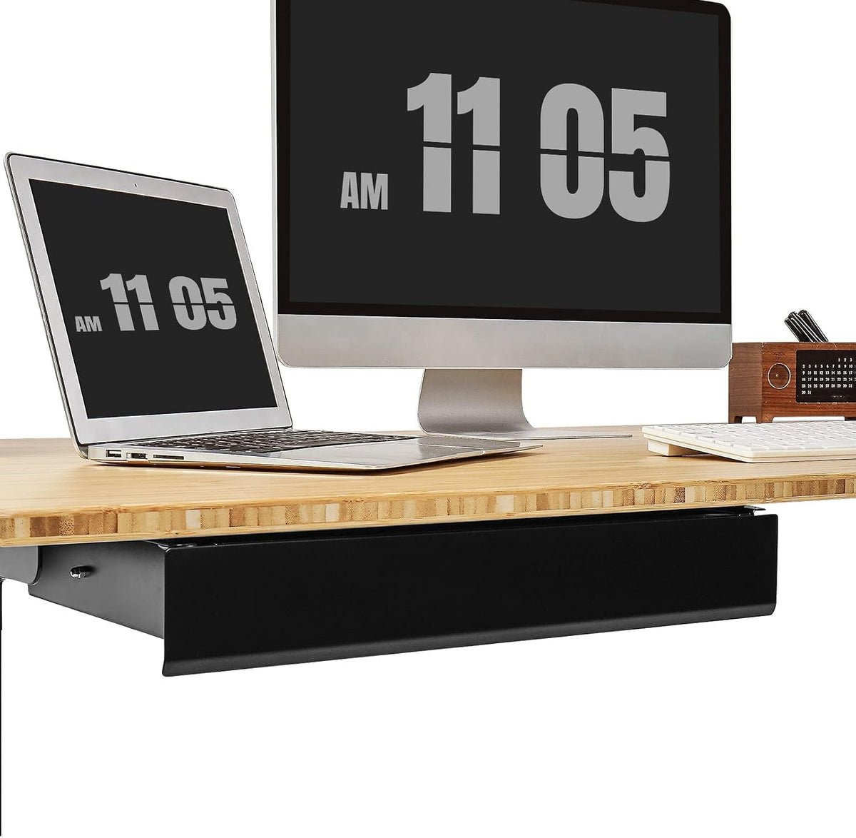 Under Desk Drawer, Steel Drawer for Desk Slide-out, Under table Mounted Drawer, Standing Workstation Storage Attachment for Office Home - 17.7” Width, White