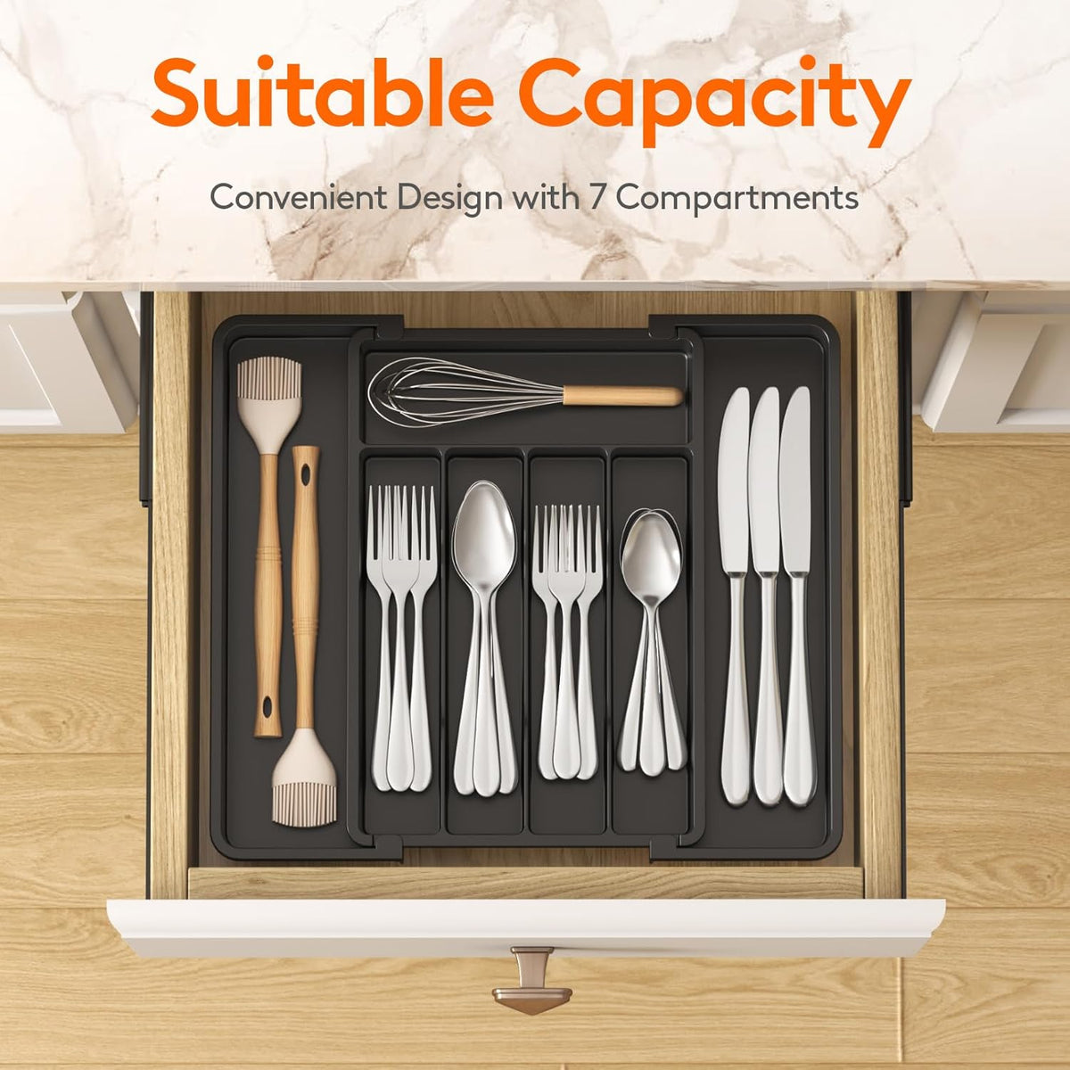 Expandable Silverware Drawer Organizer, Kitchen Utensil Tray