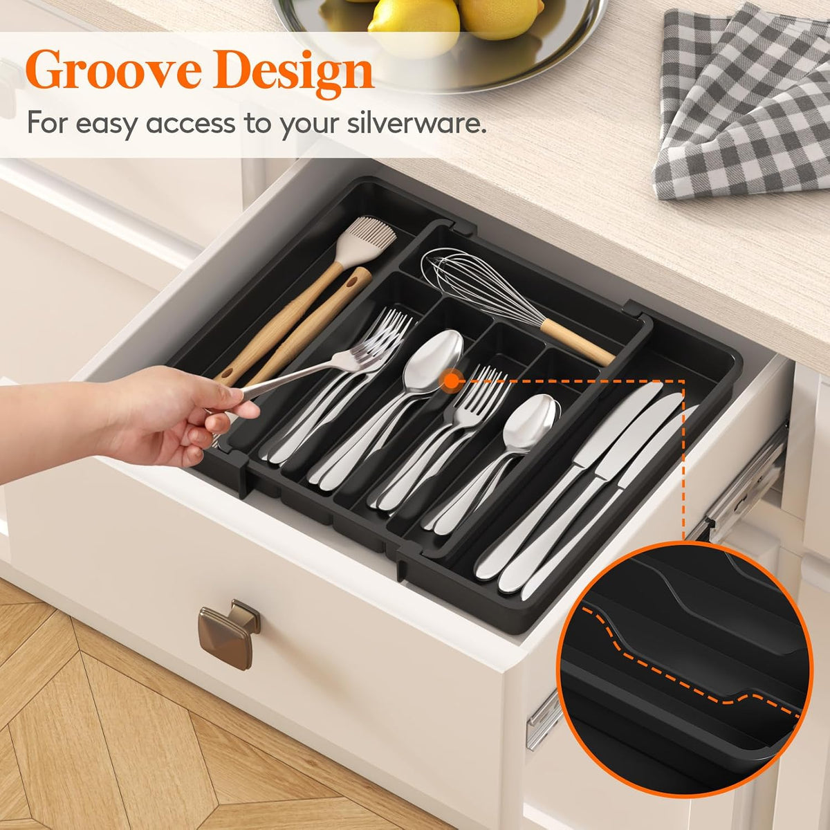 Expandable Silverware Drawer Organizer, Kitchen Utensil Tray