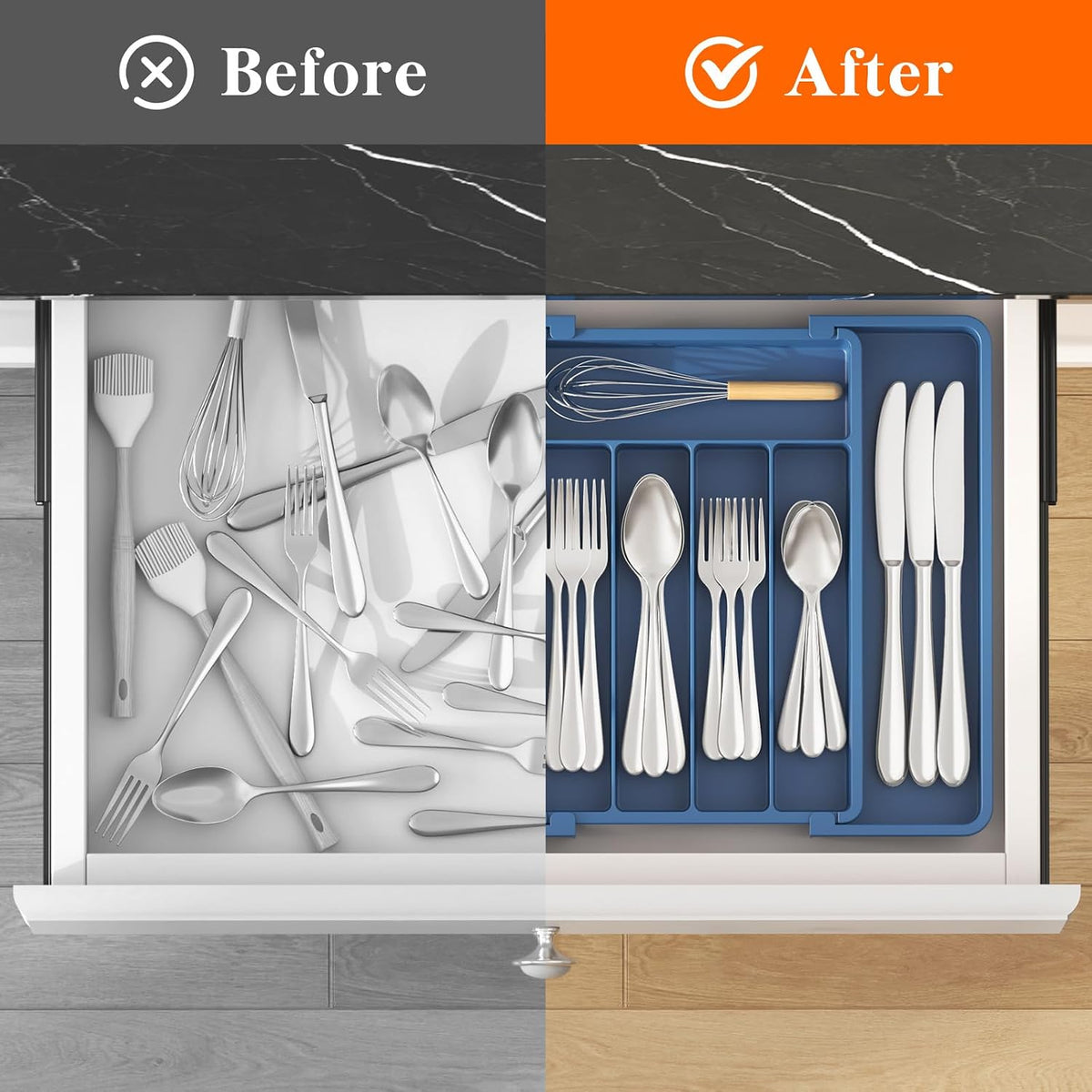 Expandable Silverware Drawer Organizer, Kitchen Utensil Tray