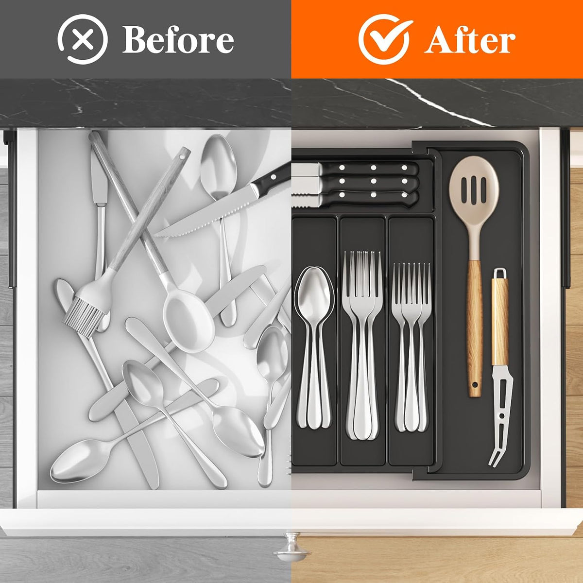 Expandable Silverware Drawer Organizer, Kitchen Utensil Tray