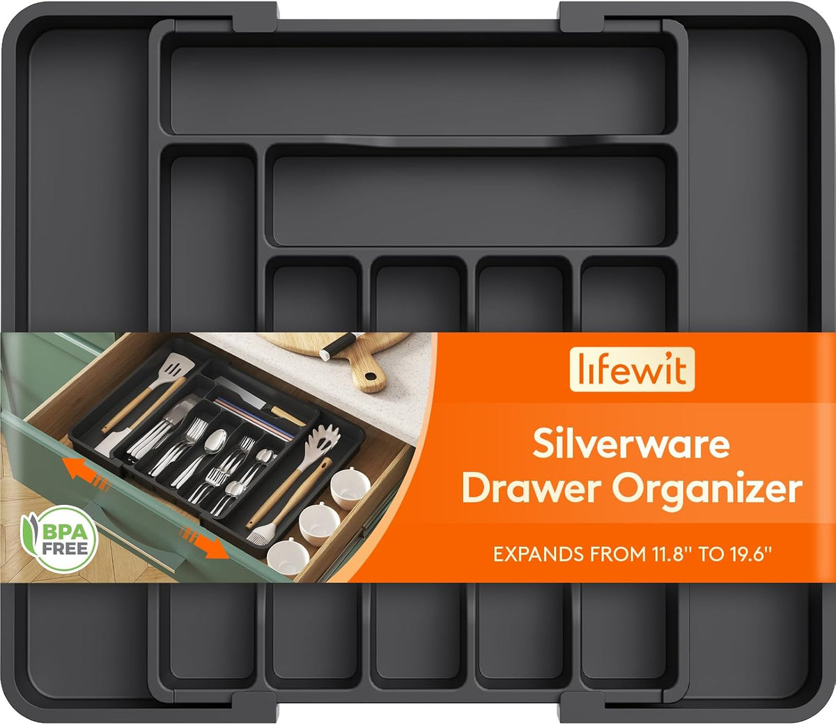 Expandable Silverware Drawer Organizer, Kitchen Utensil Tray