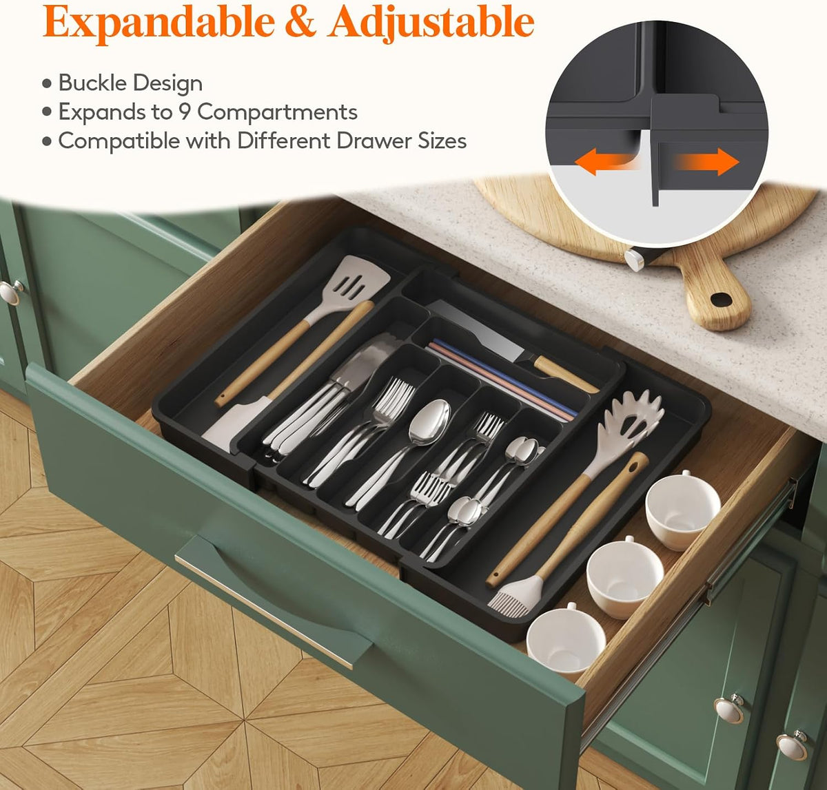 Expandable Silverware Drawer Organizer, Kitchen Utensil Tray