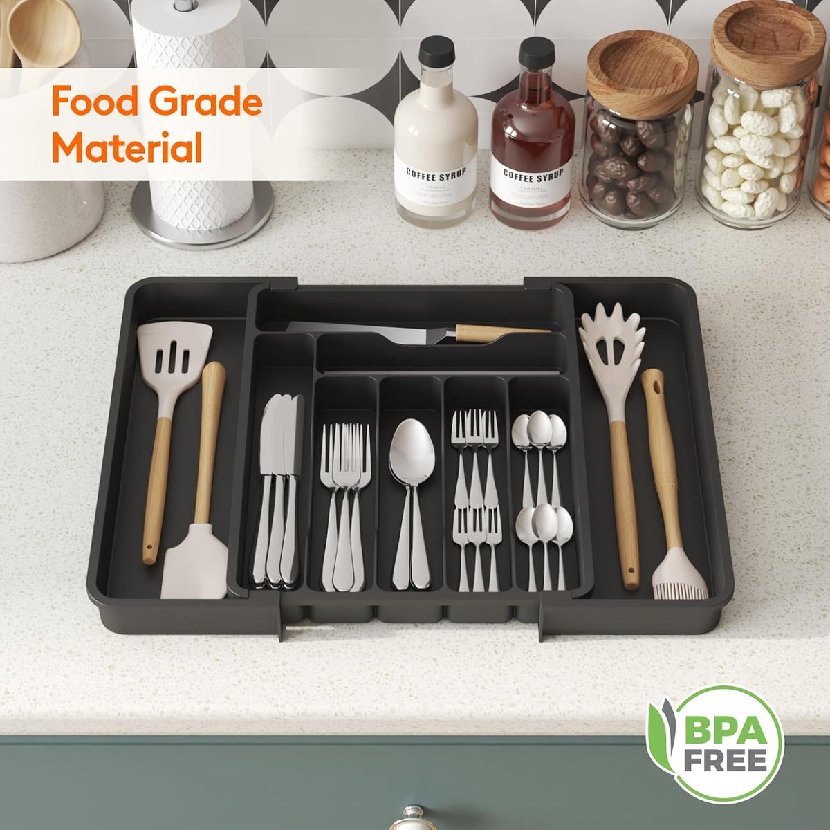 Expandable Silverware Drawer Organizer, Kitchen Utensil Tray