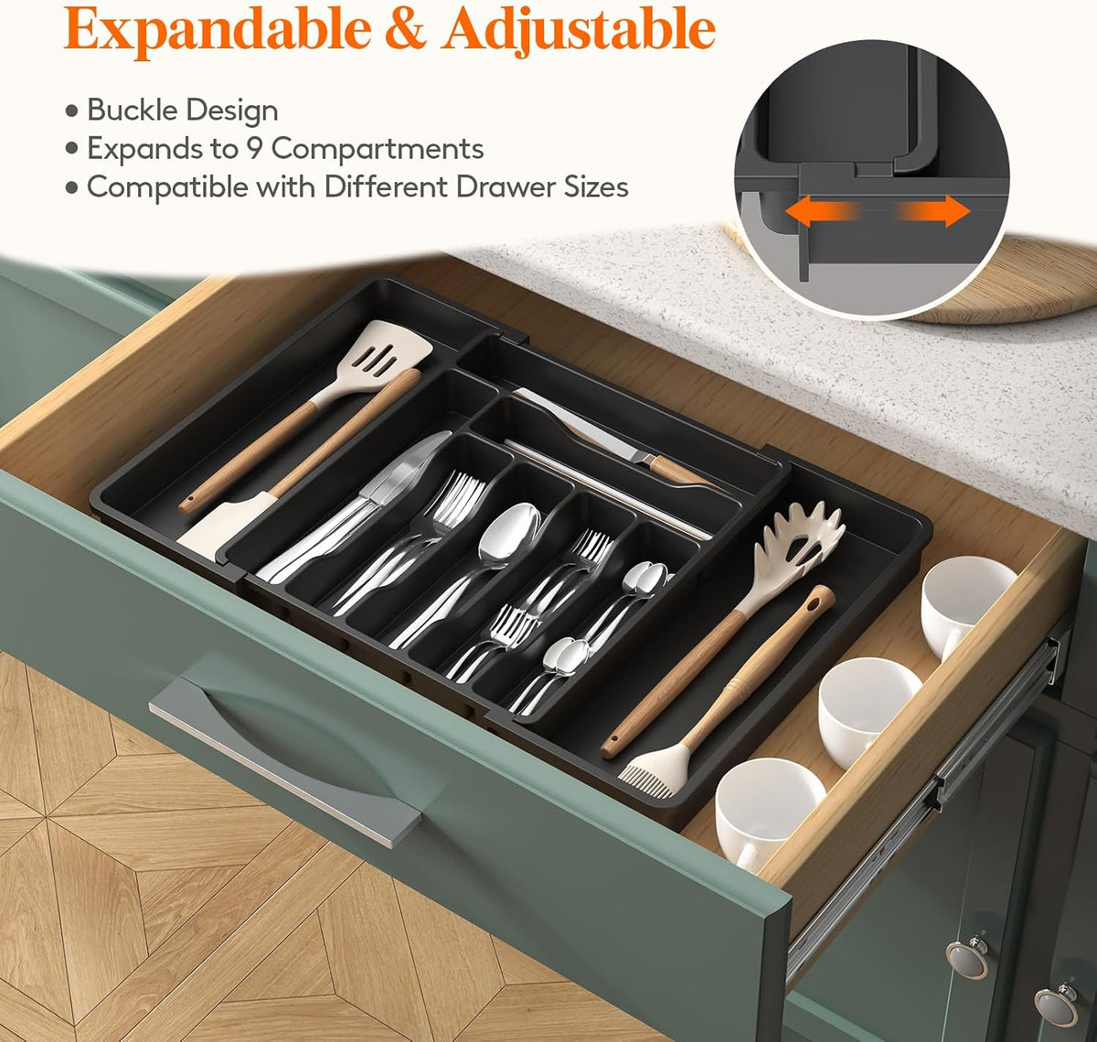 Expandable Silverware Drawer Organizer, Kitchen Utensil Tray