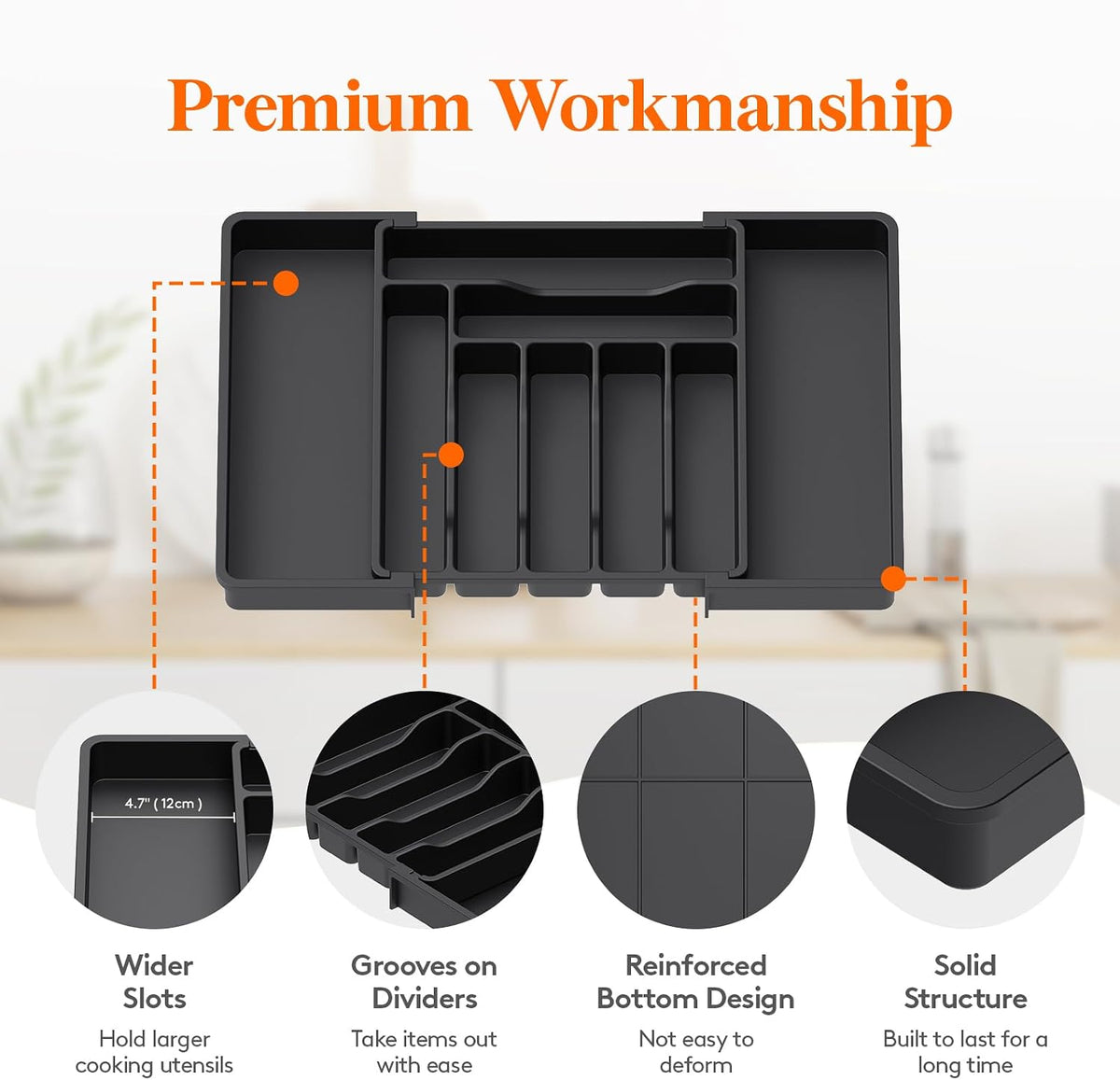 Expandable Silverware Drawer Organizer, Kitchen Utensil Tray