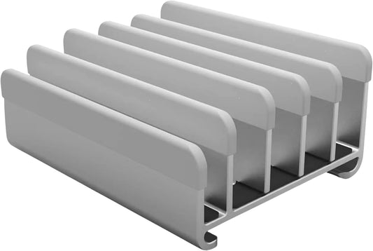 5-Slot Vertical Laptop Stand - Aluminum Laptop Stand Vertical for Desk -Laptop Holder with Adjustable Width (12-38mm) Compatible with MacBook Pro/Air & Gaming Laptops up to 17.3"-Grey