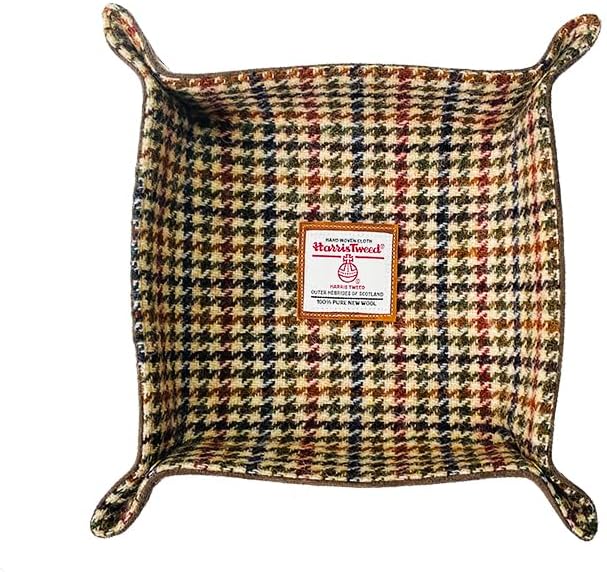 Harris Tweed Wool Valet Tray - Handcrafted Desk Organizer with Brass Snaps,Versatile Storage for Keys, Coin, Jewelry, and More