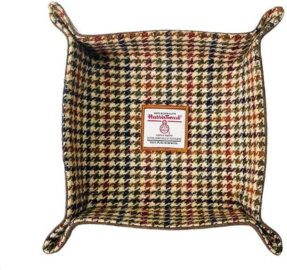 Harris Tweed Wool Valet Tray - Handcrafted Desk Organizer with Brass Snaps,Versatile Storage for Keys, Coin, Jewelry, and More