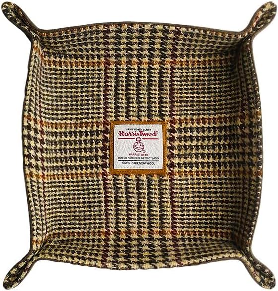 Harris Tweed Wool Valet Tray - Handcrafted Desk Organizer with Brass Snaps,Versatile Storage for Keys, Coin, Jewelry, and More