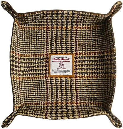Harris Tweed Wool Valet Tray - Handcrafted Desk Organizer with Brass Snaps,Versatile Storage for Keys, Coin, Jewelry, and More
