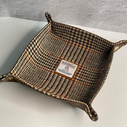 Harris Tweed Wool Valet Tray - Handcrafted Desk Organizer with Brass Snaps,Versatile Storage for Keys, Coin, Jewelry, and More