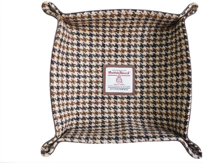 Harris Tweed Wool Valet Tray - Handcrafted Desk Organizer with Brass Snaps,Versatile Storage for Keys, Coin, Jewelry, and More