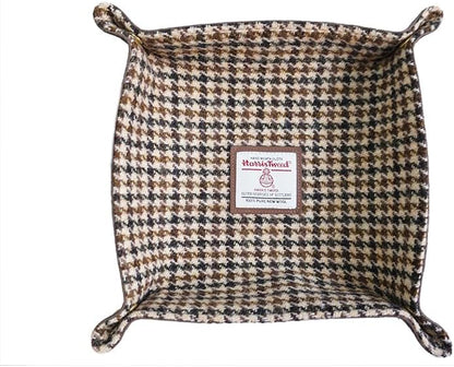 Harris Tweed Wool Valet Tray - Handcrafted Desk Organizer with Brass Snaps,Versatile Storage for Keys, Coin, Jewelry, and More