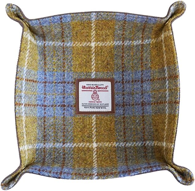 Harris Tweed Wool Valet Tray - Handcrafted Desk Organizer with Brass Snaps,Versatile Storage for Keys, Coin, Jewelry, and More