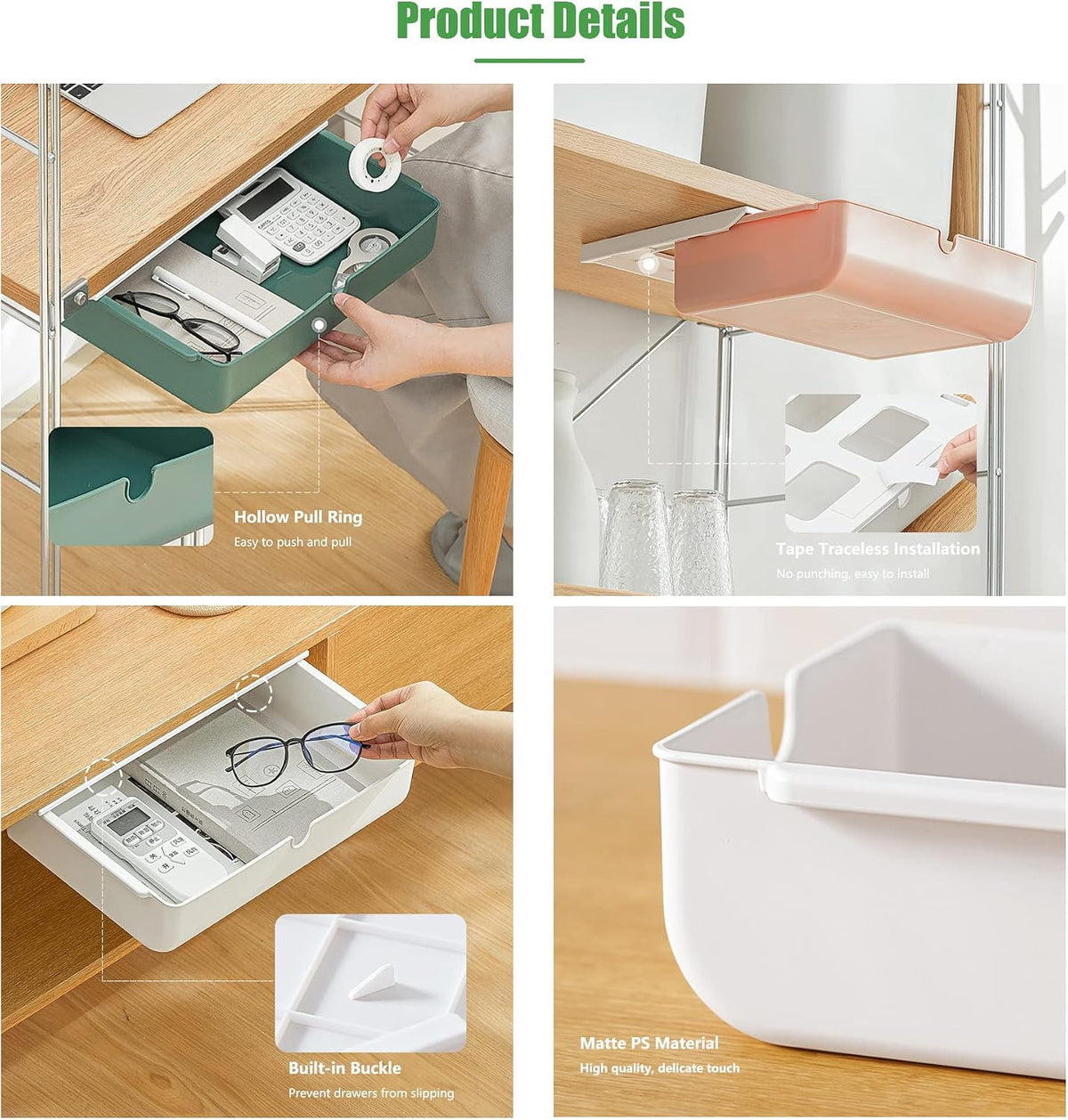 Under Desk Drawer, Large Self-Adhesive Under Desks Organiser, 13x9.2inch Hidden Under Desk Storage Box Cosmetics Case for Storage of Cutlery, Office Supplies, Stationery and Cosmetic (White)