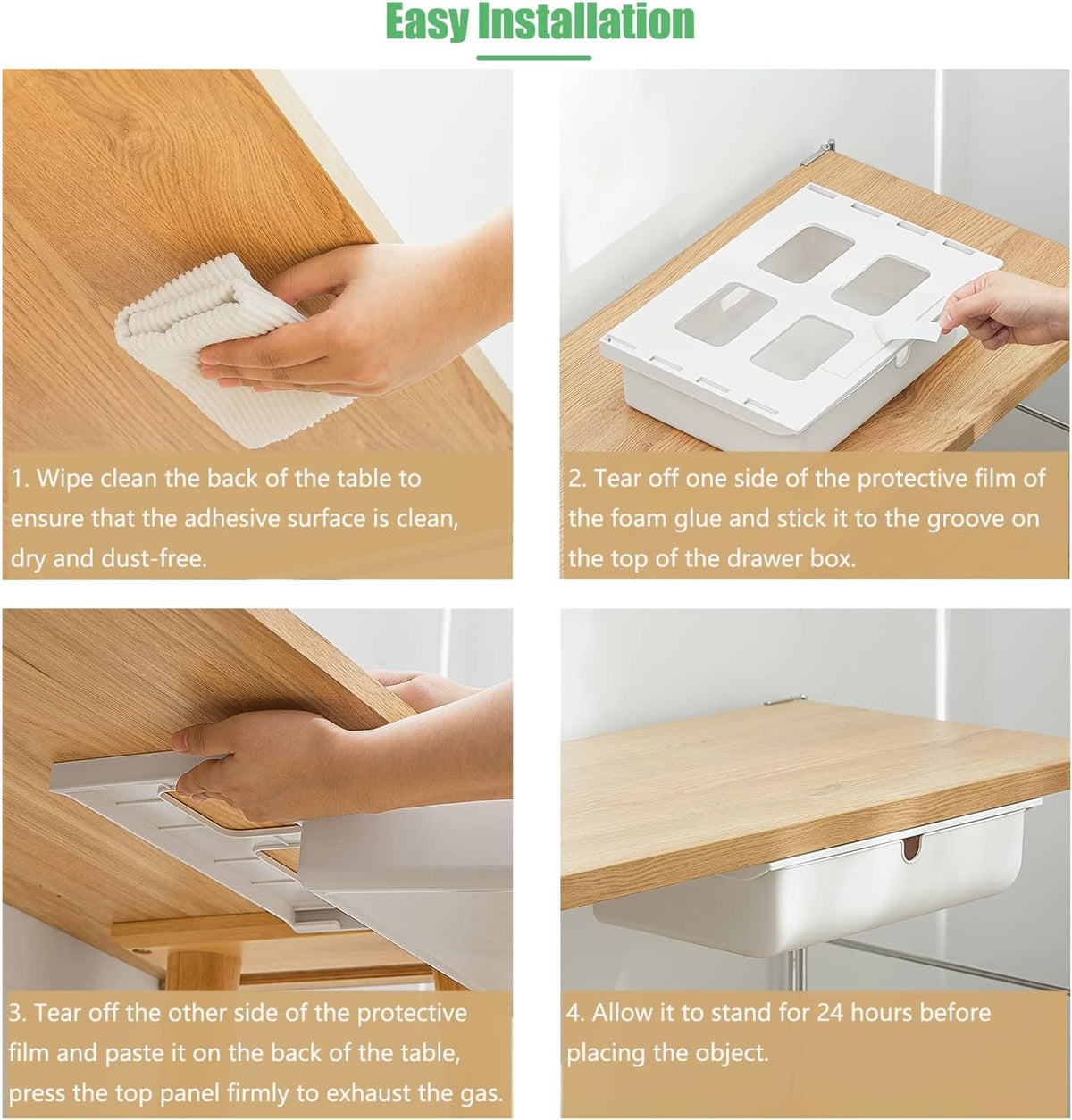 Under Desk Drawer, Large Self-Adhesive Under Desks Organiser, 13x9.2inch Hidden Under Desk Storage Box Cosmetics Case for Storage of Cutlery, Office Supplies, Stationery and Cosmetic (White)